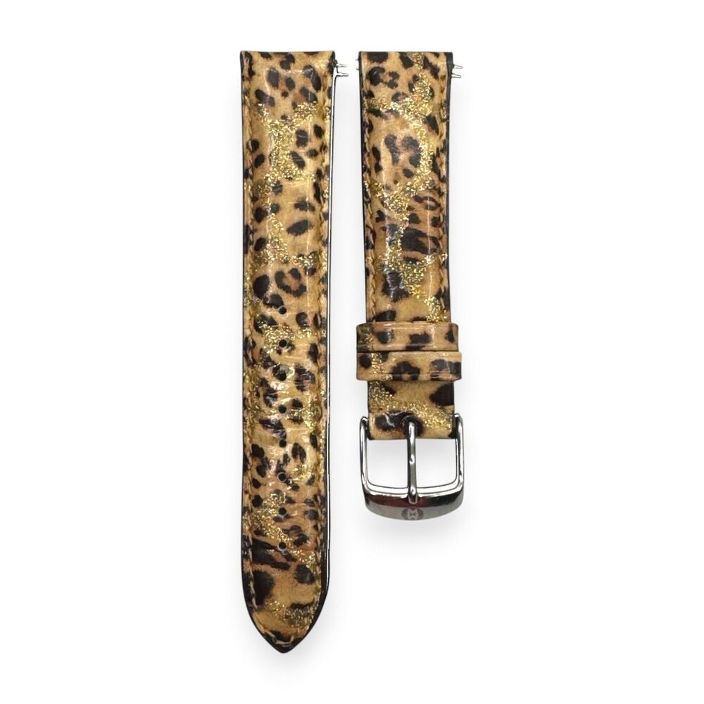 MICHELE Leopard Animal Print Gold Glitter 18mm Leather Watch Band Strap EUC